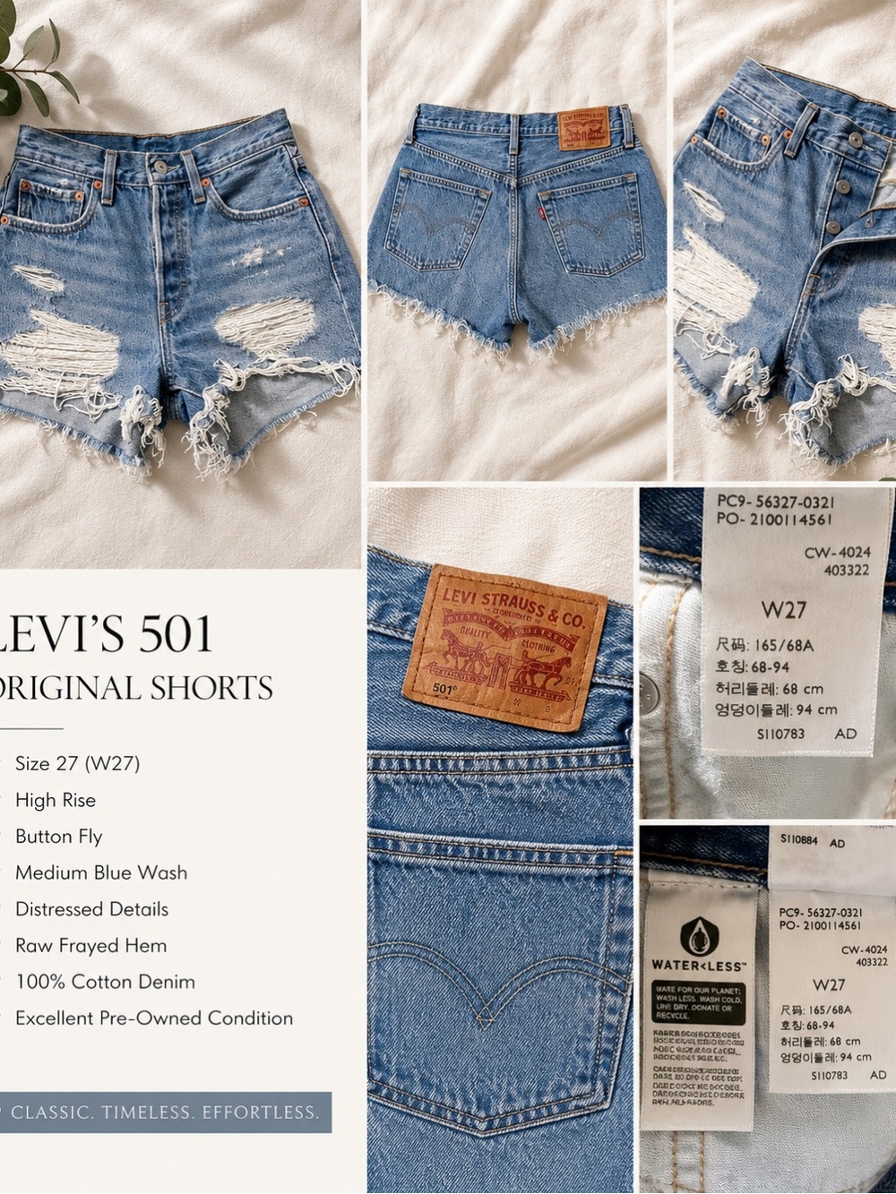 Levi’s 501 Original High Rise Distressed Denim Shorts Medium Wash Size 27